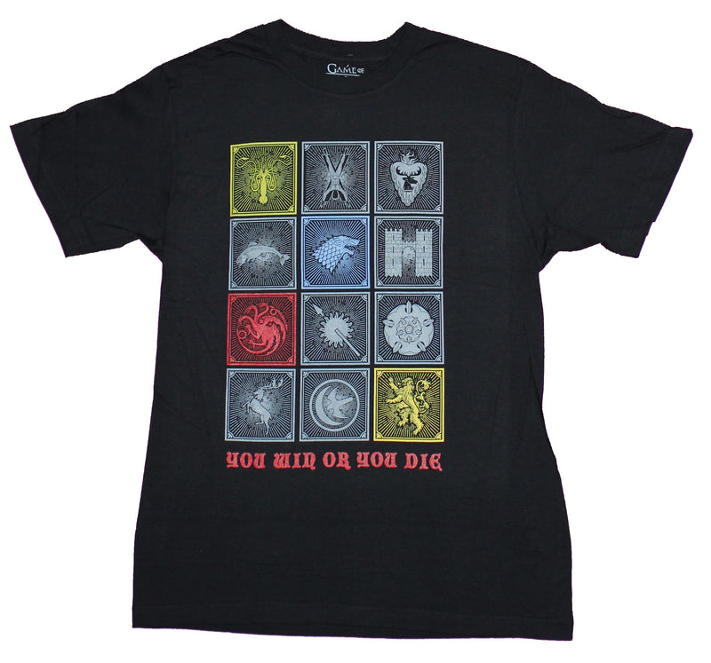 Game of Thrones Mens T-Shirt - 12 Box Crests Sigils You Win Or Die Image