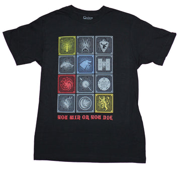 Game of Thrones Mens T-Shirt - 12 Box Crests Sigils You Win Or Die Image