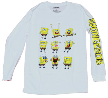 Spongebob Squarepants Mens Long Sleeve T-Shirt - Many Faces Word Sleeve