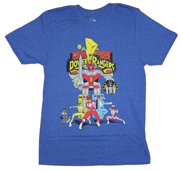 Mighty Morphin Power Rangers Mens  T-Shirt  - Group Under Megazord Distressed
