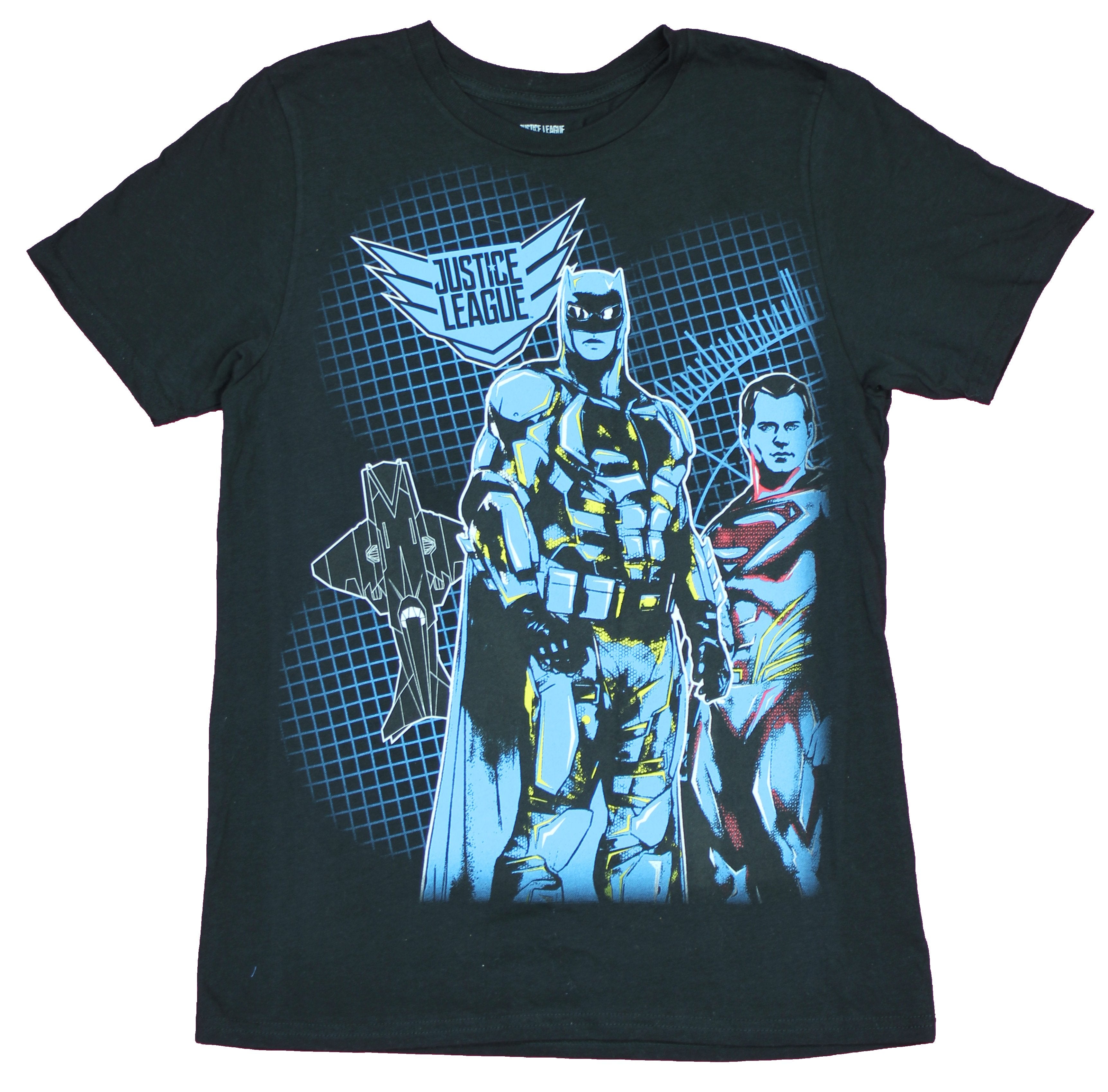 Justice League Youth T-Shirt - Batman & Superman on Blue Grid