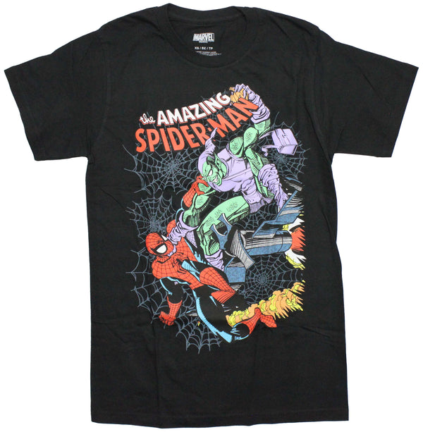 Spider-Man Mens T-Shirt - Spidey vs Green Goblin over Web