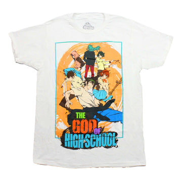 The God of High School Mens T-Shirt - Cast In Front of Orange Backdrop