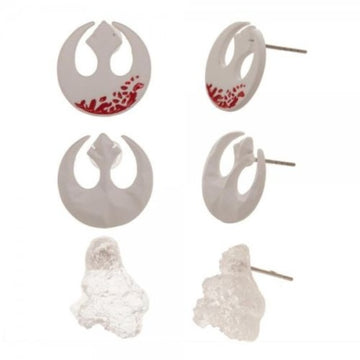 Star Wars Last Jedi Licsensed 3 Earring Set Rebel Symbols and Salt Crystals
