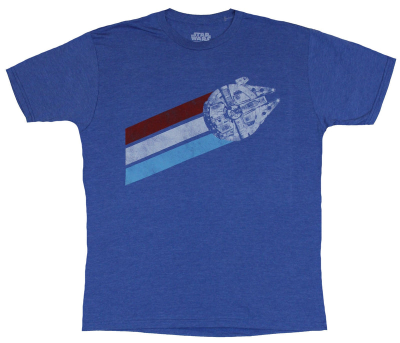 Star Wars Mens T-Shirt - Milenium Falcon Distressed Red White and Blue Fly logo - Inmyparentsbasement.com