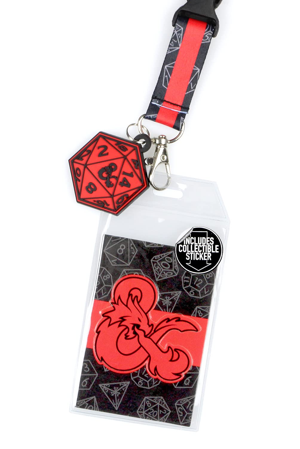 Dungeons and Dragons Logo Lanyard with D20 Dice Rubber Charm ID Badge Holder