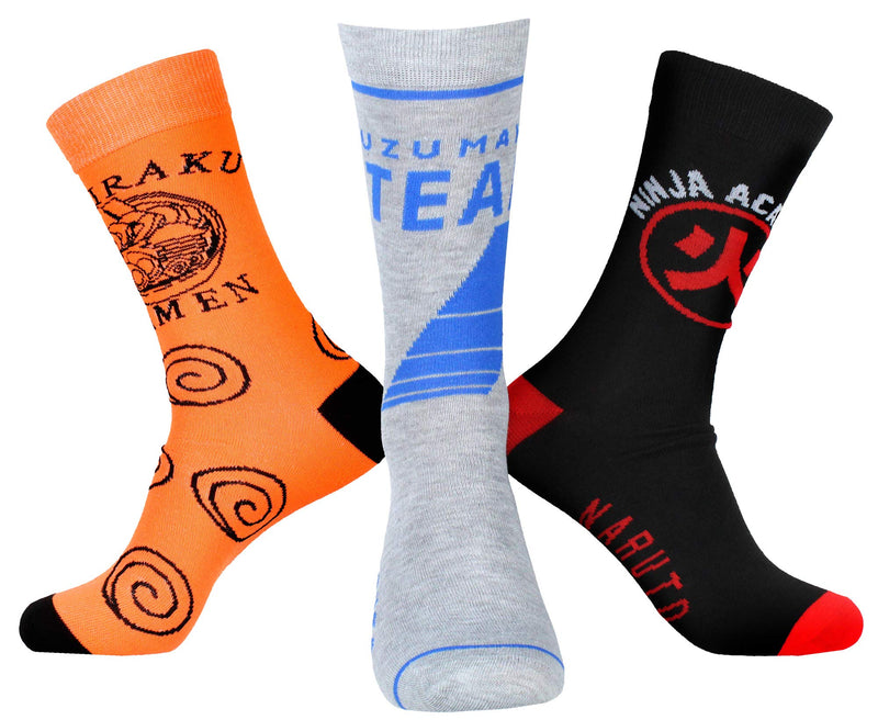 Bioworld Naruto Shippuden Collection Men's Ichiraku Ramen Ninja Academy 3 Pair Mid-Calf Crew Socks - Inmyparentsbasement.com