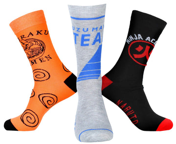 Bioworld Naruto Shippuden Collection Men's Ichiraku Ramen Ninja Academy 3 Pair Mid-Calf Crew Socks
