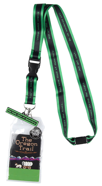 The Oregon Trail Lanyard ID Badge Holder Retro Video Game Design w/Rubber Charm and Collectible Sticker