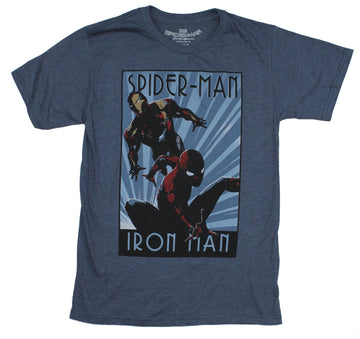 Spider-Man Iron Man Marvel Mens T-Shirt - Art Deco Poster Style Image