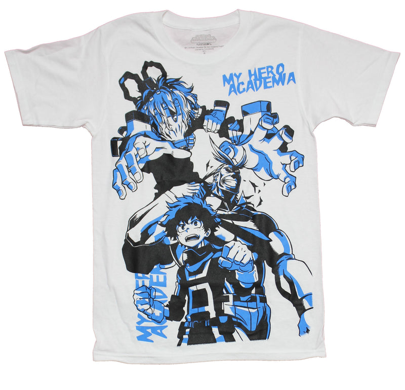 My Hero Academia Mens T-Shirt - All Might Deku & Tomura  Blue White tinted