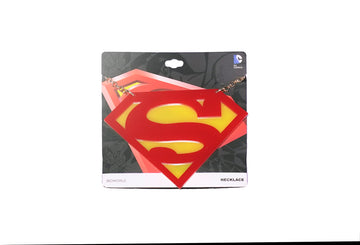 Superman symbol yellow and red plastic pendant with necklace