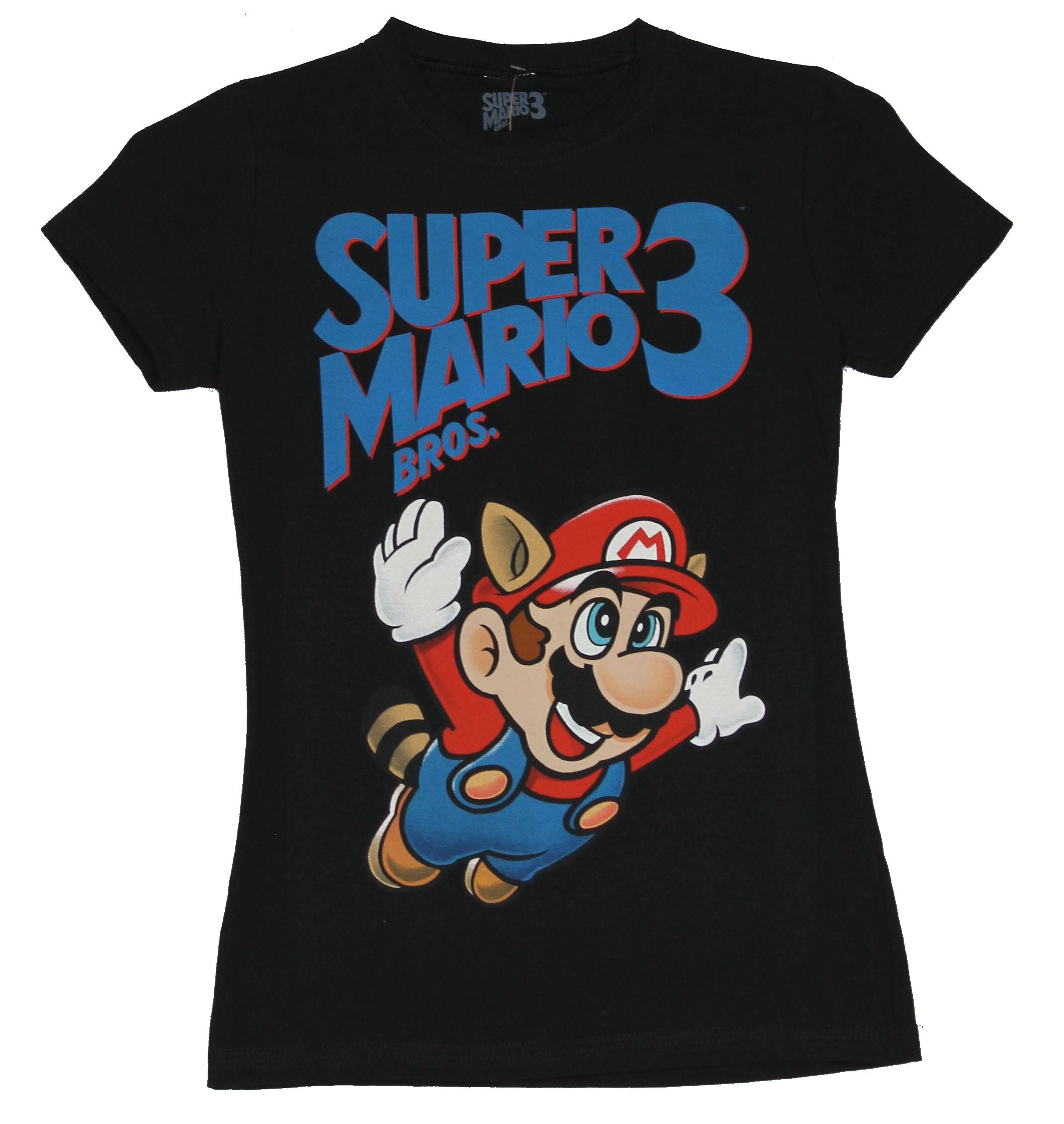 Super Mario Brothers 3 Girls Juniors  T-Shirt -  Classi cRacoon Mario Logo Image