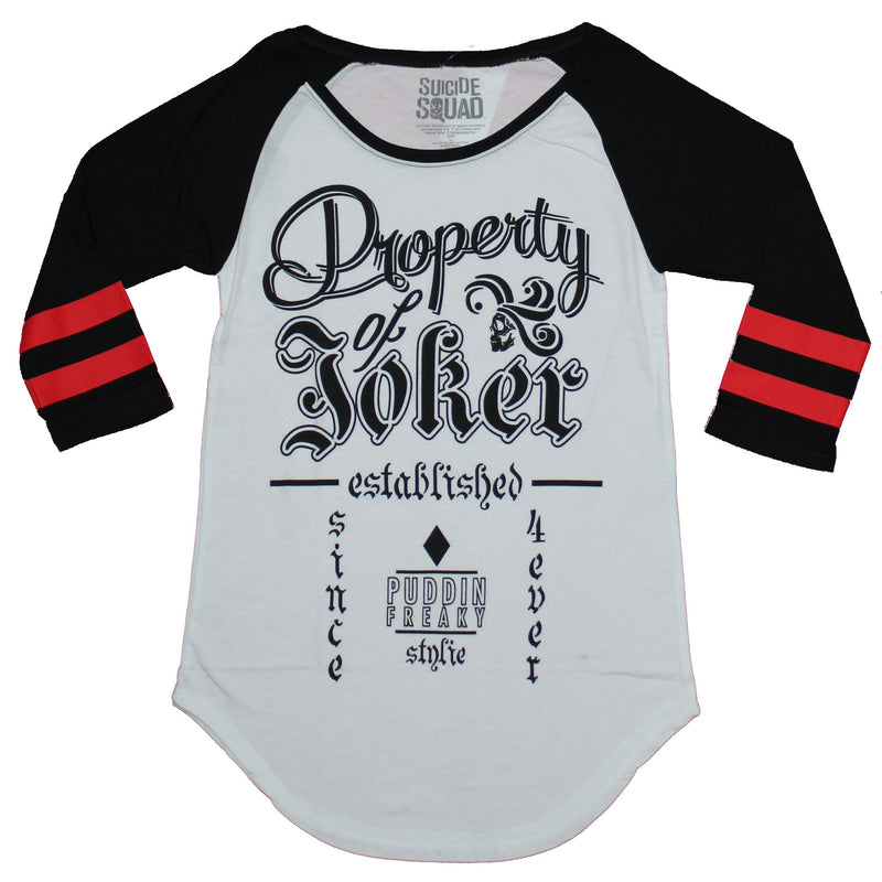 Harley Quinn Ragland Girls Juniors T-Shirt - Property of Joker Image