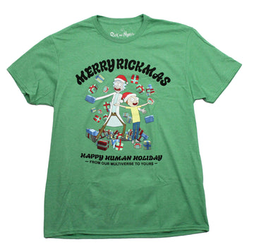 Rick and Morty Mens T-Shirt - Merry Rickmas Happy Human Holiday
