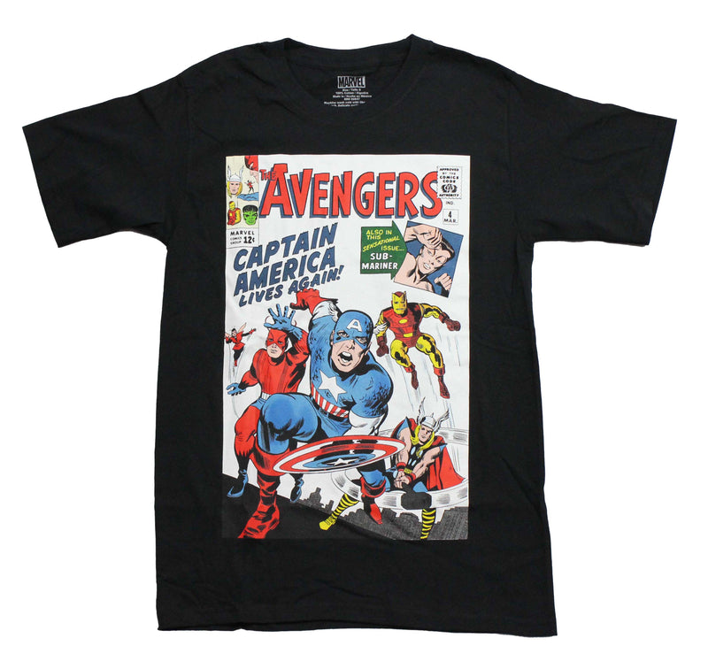 Avengers Mens T-shirt -  Issue 4 Cover Captain America Lives Again - Inmyparentsbasement.com