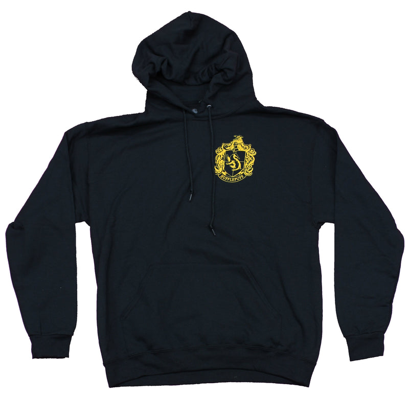 Harry Potter Mens Pullover Hoodie - Hufflepuff Lapel Large Crest Back