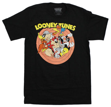 Looney Tunes Mens T-Shirt - Cast Laughing In Ringed Circle