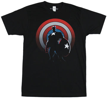 Captain America (Marvel)  Mens T-Shirt - Stands Proud Against Shield In Shadow