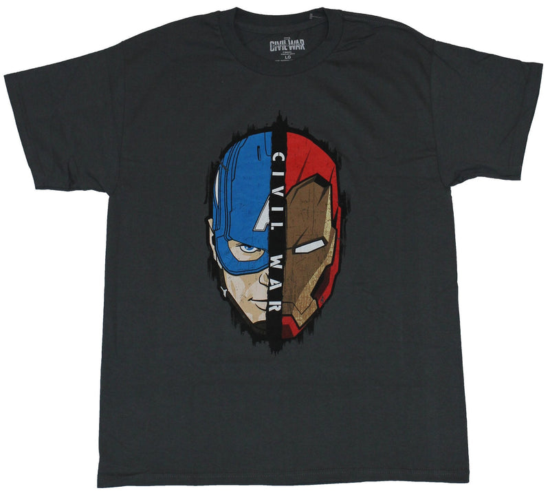 Captain America (Marvel) Mens T-Shirt  - Cap & iron Man Civil War Split Face