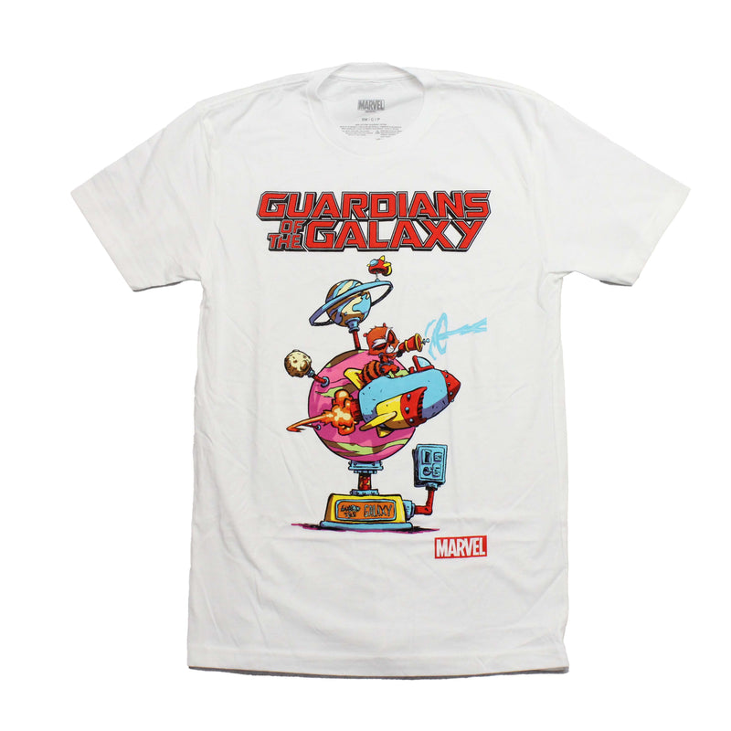 Guardians of the Galaxy Mens T-Shirt - Rocket Raccoon Riding Baby Rocket