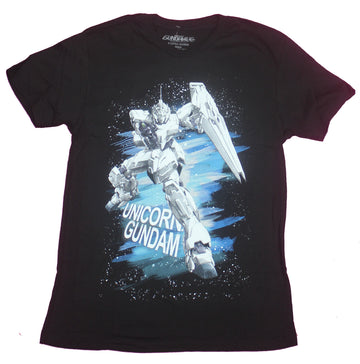 Mobile Suit Gundam Mens T-Shirt- Unicorn Gundam Over Blue Stars