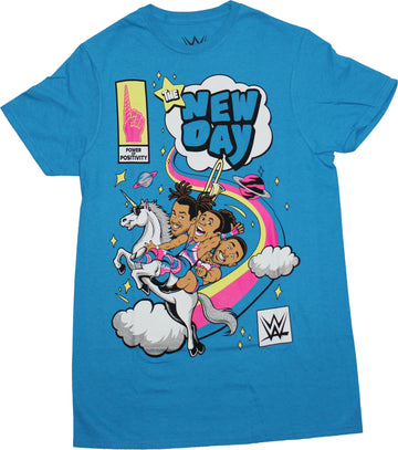 WWE Mens T-Shirt - The New Day Riding Glittery Unicorn Image