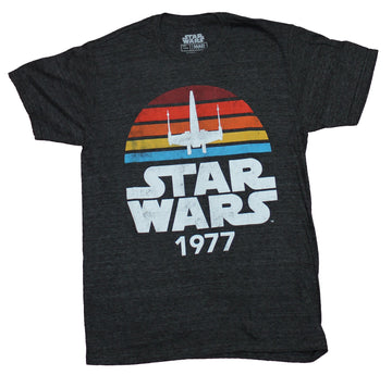 Star Wars Mens T-Shirt - Multi Color X-wing 1977 Sunset Style Image