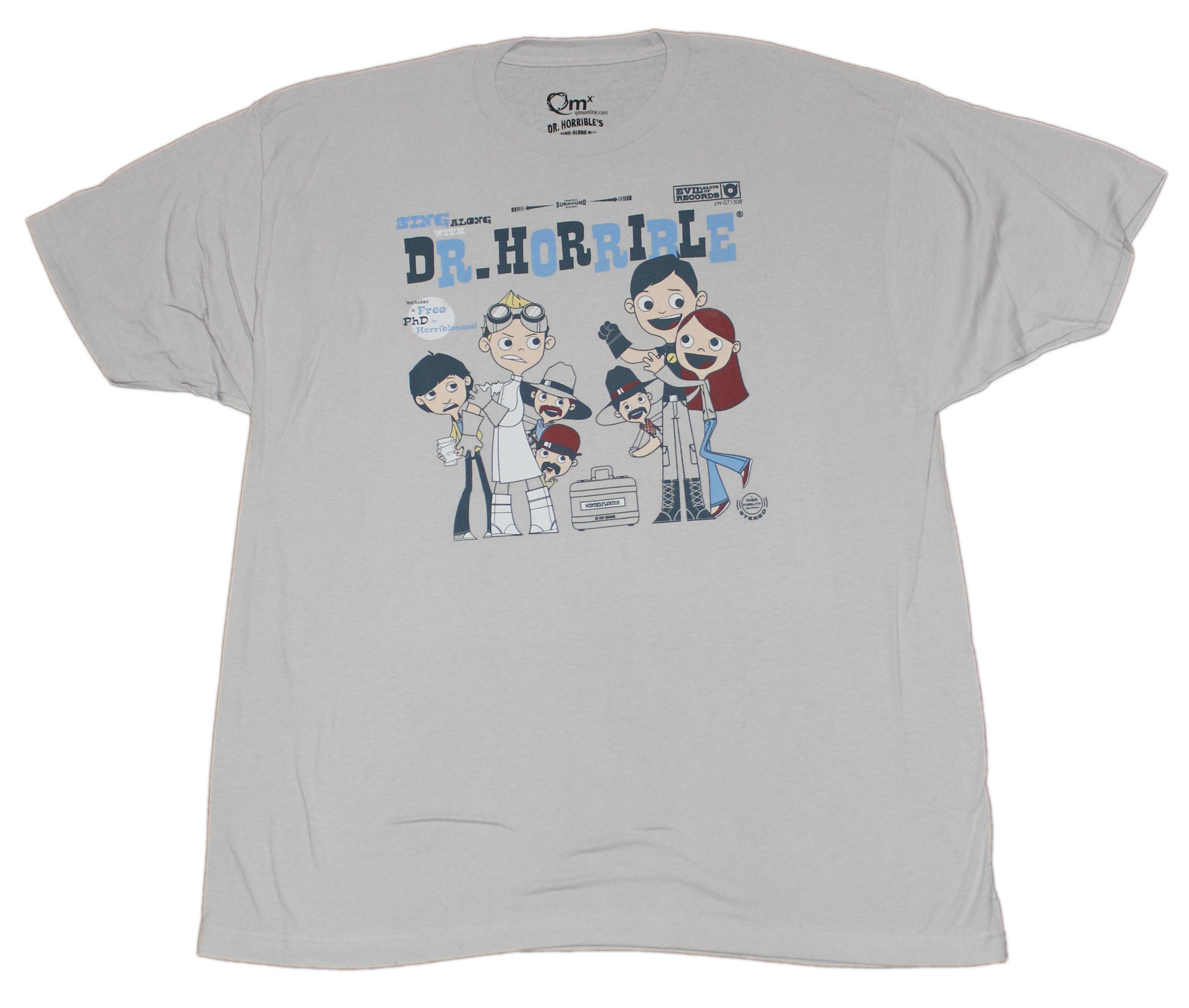 Dr. Horrible Sing Along Blog Mens T-Shirt - Cartoon Group Under Logo Image