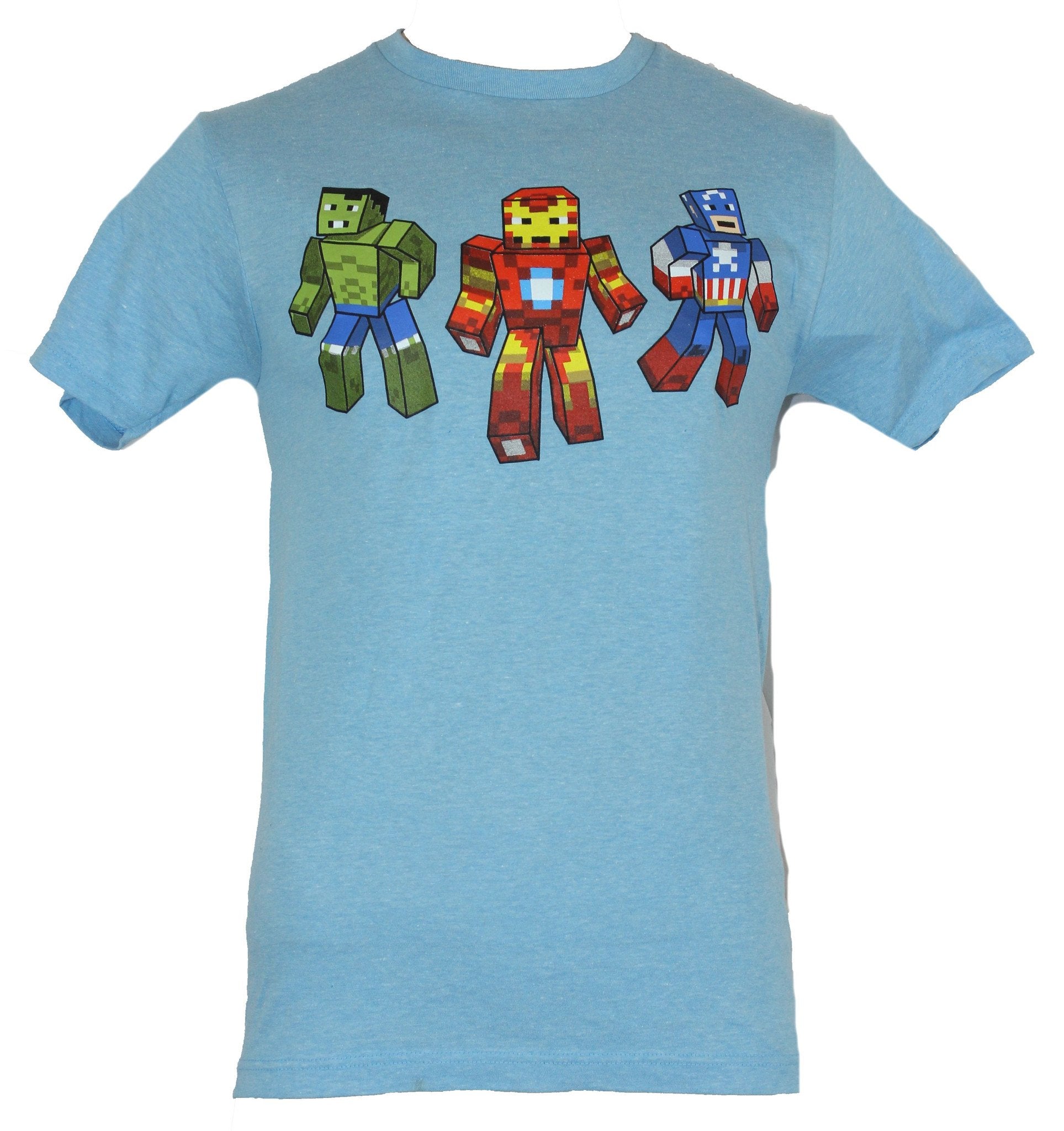 Marvel Comics Mens T-Shirt - Pixel Block Iron Man Captain America & Hulk