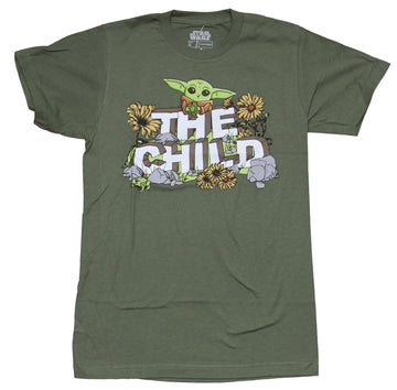 Star Wars Mens T-Shirt - The Child Cartoon Flower Adorned Grogu Image