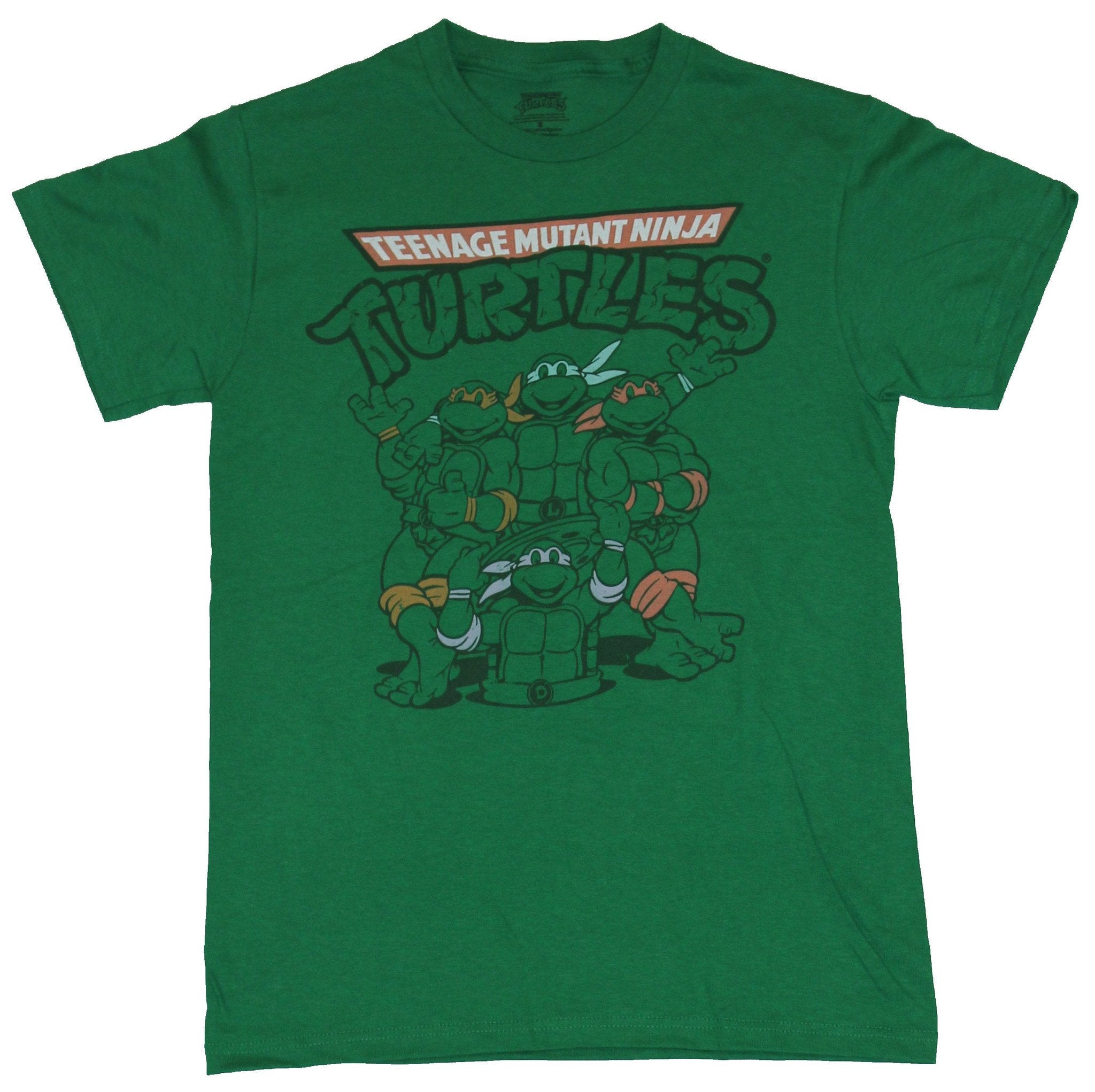 Teenage Mutant Ninja Turtles Mens T-Shirt - Line Drawn Turtles Around Manhole