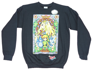 Legend of Zelda Mens Crewneck Sweatshirt - Stain glass Link Under Zelda