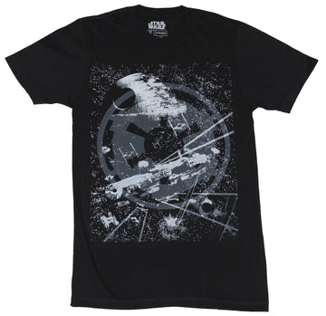 Star Wars Mens T-Shirt - Millennium Flacon Death Star Battle Under Empire Shadow