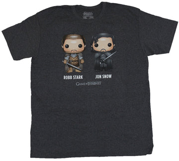 Game of Thrones Mens T-Shirt - Robb Stark & Jon Snow Funko Pop Style Duo Image