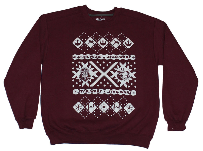 Star Wars Mens Crewneck Sweatshirt- Christmas Sweater Darth Vader Vs Luke
