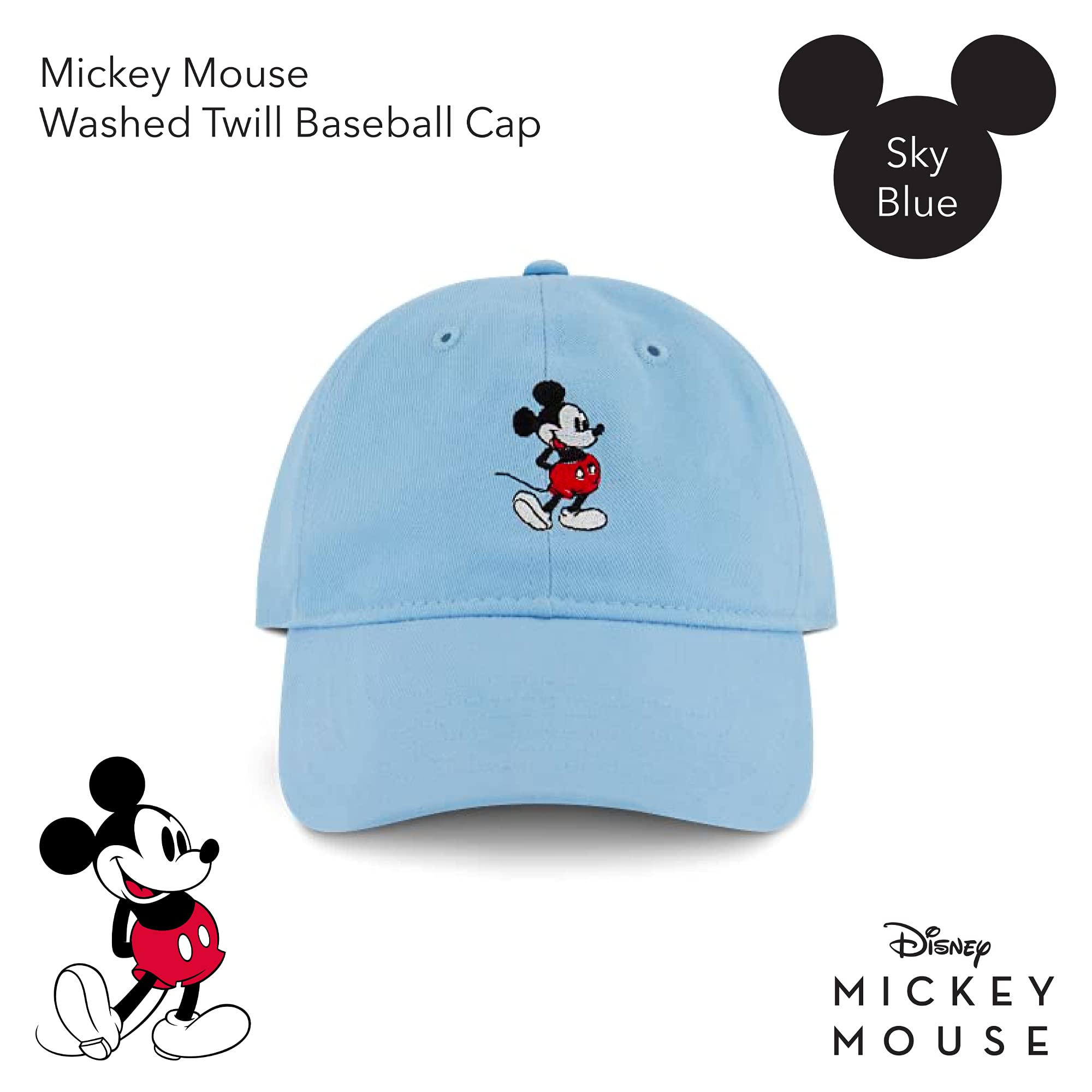 Disney Mickey Mouse Baseball Hat, Washed Twill Cotton Adjustable Dad Cap