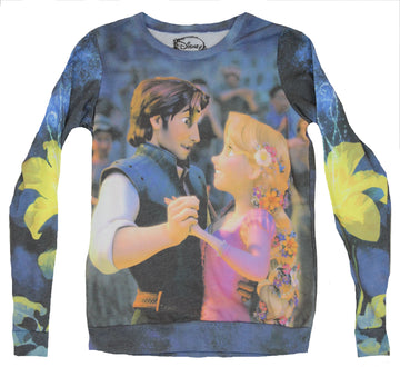 Tangled (Disney) Girls Juniors Sweatshirt - Dancing Duo All Over Image