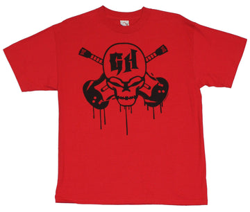 Guitar Hero Mens T-Shirt  - Guitar and Skull Image on Red [Apparel]