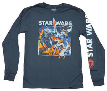 Star Wars Mens Long Sleeve T-Shirt - Old Art Boxed Image Name Sleeve