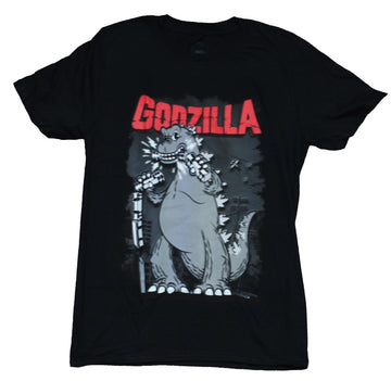Godzilla Mens T-Shirt - Cartoon Godzilla Munching A Train