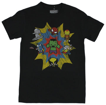 Marvel Comics Mens T-Shirt  - Cutie spider2man & More Heroes Explosion Image