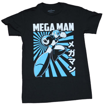 Mega Man Mens T-Shirt - Blue Beaming Kanji Style Image