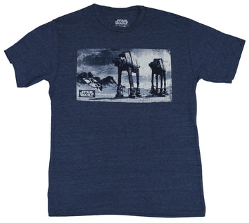 Star Wars Mens T-Shirt - Walking AT-ATS In Snowscape Hoth Image