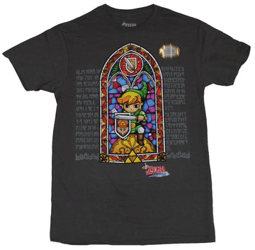 Legend of Zelda Mens T-Shirt  - Stained Glass Link & Characters Image