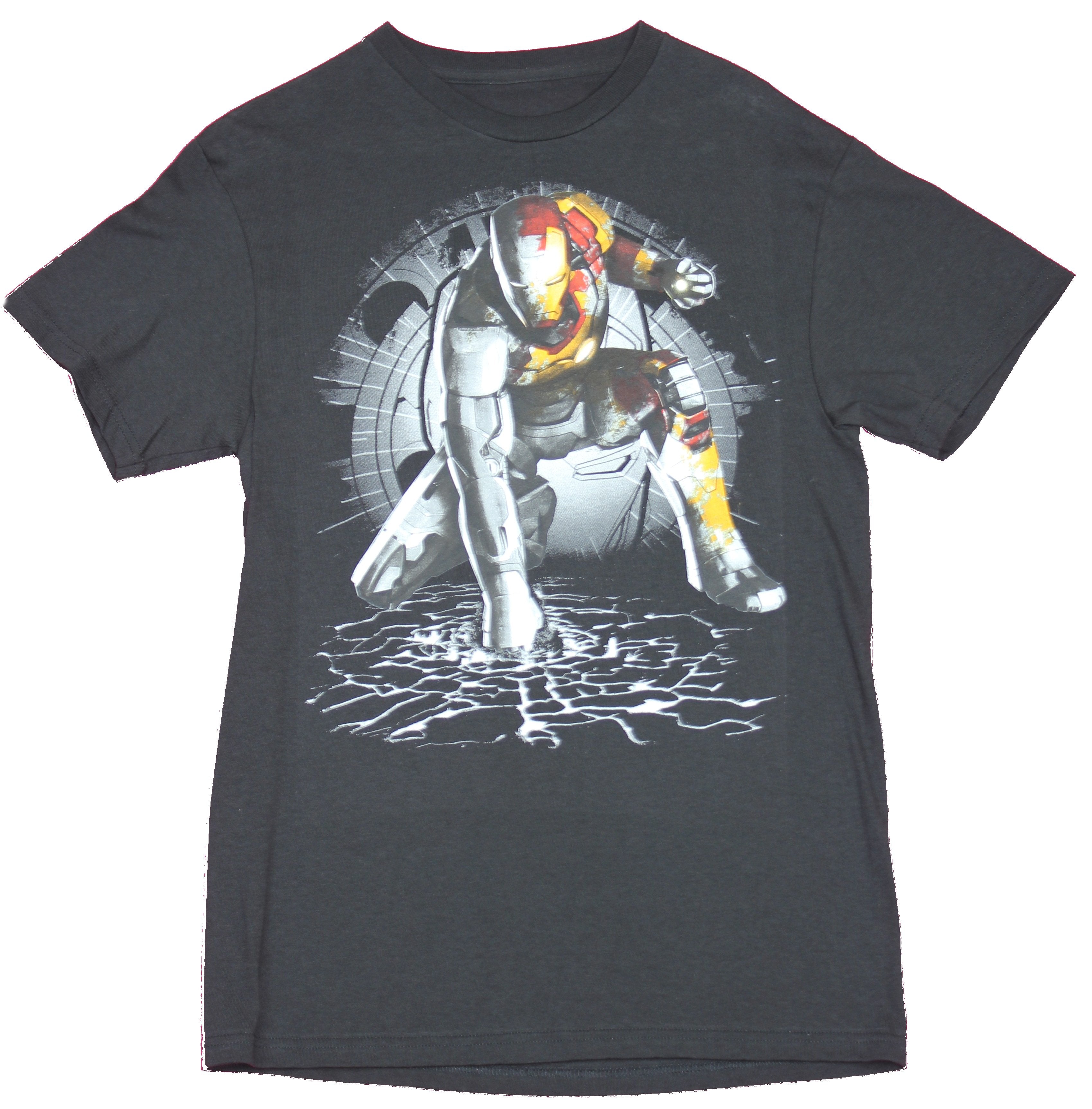 Iron Man Marvel Comics  Mens T-Shirt - Powerful Ground Punch Image