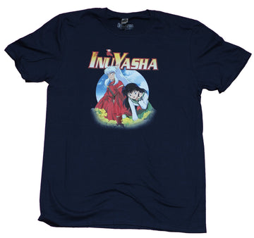 Inuyasha Mens T-Shirt - Inuyasha & Kagome in Circle Under Logo
