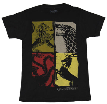 Game of Thrones Mens T-Shirt - 4 Houses Color Stamped Boxes