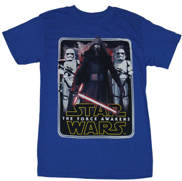 Star Wars Force Awakens Mens T-Shirt - Kylo Ren Stormtrooper Flanked Boxed Image