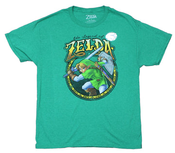 Legend of Zelda Mens T-Shirt  - Distressed Battle Ready Link in Ornate Circle